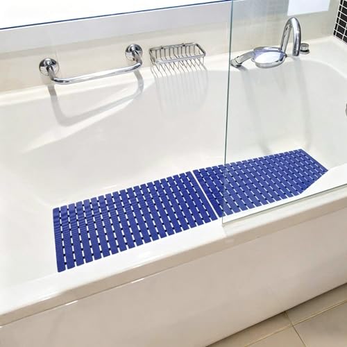 BEMISO Shower Mat Non Slip Bathtub Mat 27.5 x 15.7 Inch Bath Mat for Tub | Suction Cups,Drain Holes,Easy Dry,Easy to Cut,Eco-Friendly - color: Navy Blue, size: 27.5 x 15.7 inches
