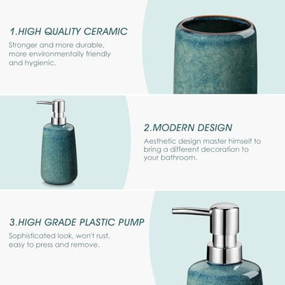 vancasso Green Bathroom Accessories Set, Ceramic Soap Dispenser and Toothbrush Holder Sets, Stoneware 4 Pcs Bathroom Sink Set for Modern Home Decor, Series Starry - style: Green