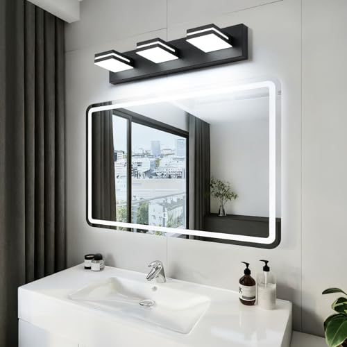 SineRise LED Modern Bathroom Vanity Light Fixtures, Modern Acrylic Bathroom Wall Lighting Fixtures Over Mirror, 3-Light, 24-Inch, Black, White - color: Black, White, size: 3-Light, 24-Inch