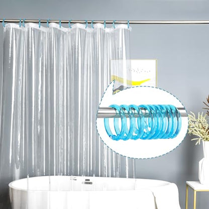 Blue Shower Curtain Hooks - 12 Pcs Circular Plastic Shower Curtain Rings for Bathroom - O Shaped Transparent Aqua Blue Shower Hooks Rings for Shower Curtain Rod - color: Transparent Aqua Blue