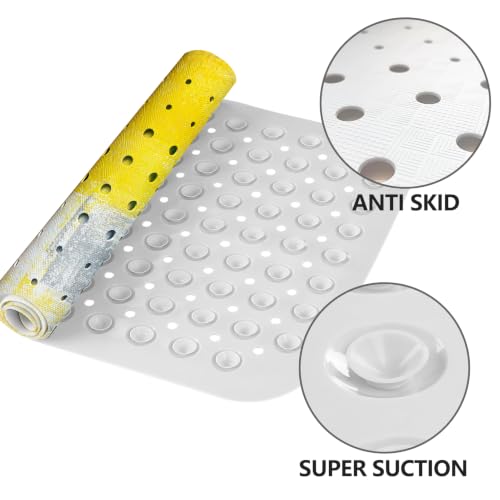 LNOND Yellow and Grey Bathtub Mat Non Slip, 40 X 16 Inch Tub Mat for Bathroom, Abstract Art Bath Tub Shower Mat with Drain Holes and Suction Cups - color: Yellow and Grey
