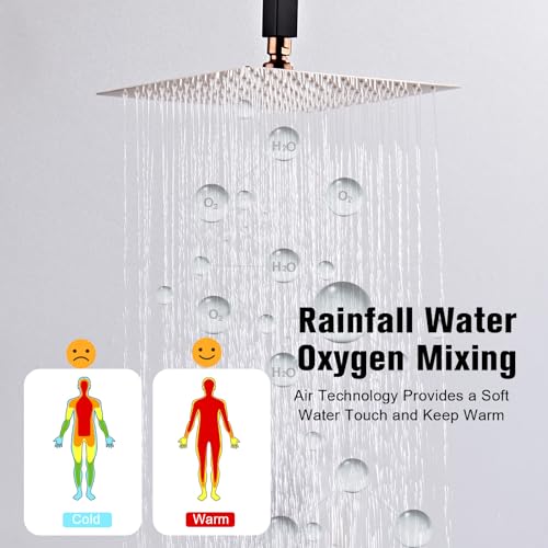 12 Inch Ceiling Mount Shower System Matte Black Gold Rain Mixer Shower Combo Set High Pressure Rainfall Shower Head System Bathroom Luxury Shower Faucet Set Rough-in Valve and Trim Included - color: Matte Black & Gold, style: 12 Inch-Update Valve