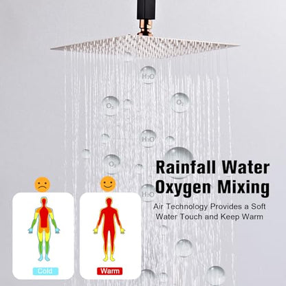 12 Inch Ceiling Mount Shower System Matte Black Gold Rain Mixer Shower Combo Set High Pressure Rainfall Shower Head System Bathroom Luxury Shower Faucet Set Rough-in Valve and Trim Included - color: Matte Black & Gold, style: 12 Inch-Update Valve