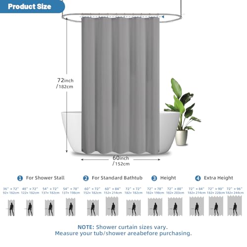 2-in-1 Waterproof Fabric Shower Curtain - No Separate Liner Needed, Hotel-Style Waffle Weave, Effortless Cleaning & Washable Bathroom Shower Curtain Set,60Wx72H,Grey - color: Grey, size: 60"W x 72"L (Pack of 1)
