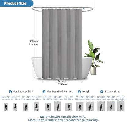 2-in-1 Waterproof Fabric Shower Curtain - No Separate Liner Needed, Hotel-Style Waffle Weave, Effortless Cleaning & Washable Bathroom Shower Curtain Set,60Wx72H,Grey - color: Grey, size: 60"W x 72"L (Pack of 1)