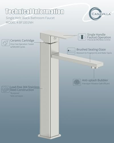 Bathroom Faucets, Brushed Bathroom Sink Faucet Set with Pop Up Drain, Single Hole Single Handle High Barrel Sink Vanity Faucet, Stainless Steel Lead-Free - color: 2.Brushed Sealing Glaze, style: Tall