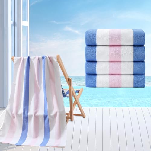 Beach Towel Set-4 Pack 30"x60" Sand Free Stripe Beach Towel for Pool,Bathroom,Soft Absorbent Quick Dry Lightweight Beach Bath Towel,Camping Blanket,Travel Towel,Beach Essentials for Adults,Pink/Blue - color: Blue/Pink