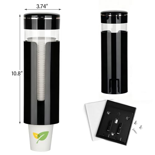 Cup Dispenser for 4oz–7oz Water Cooler & Mouthwash Cups | Bathroom Cup Dispenser,Wall Cup Holders for Most Occasions,Paste or Screw Install - color: black