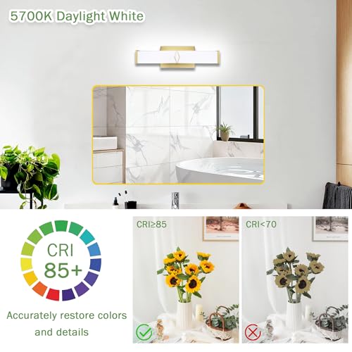 16 Inch Bathroom Vanity Light 2000LM, 5700K Daylight White Modern Bathroom Light Dimmable, AC 120V 20W Gold LED Vanity Lighting Fixtures Wall Sconce ETL Certified, 2Pack - color: Gold-5700K, size: 16 INCH(2 Pack)