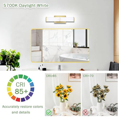 16 Inch Bathroom Vanity Light 2000LM, 5700K Daylight White Modern Bathroom Light Dimmable, AC 120V 20W Gold LED Vanity Lighting Fixtures Wall Sconce ETL Certified, 2Pack - color: Gold-5700K, size: 16 INCH(2 Pack)