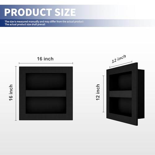 Shower Niche 16" x 16" Black, Tile Ready Insert with Shelf | Recessed Shower Wall Niche, Removable Shelf, Tile Ready Insert, Built-in Bathroom Storage Box, Waterproof, Easy Install