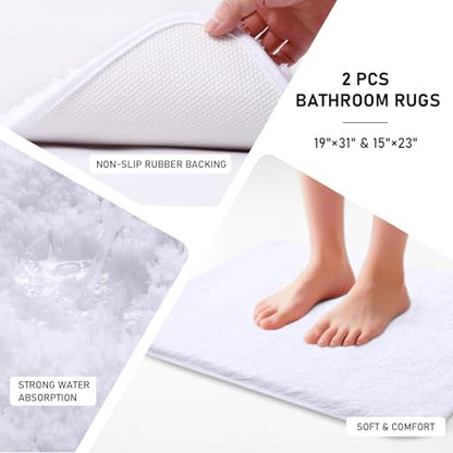 XLHOMO 11PCS Bathroom Sets with Shower Curtain and Rugs Bathroom Accessories Set White Bathroom Set,Soap Dispenser & Toilet Brush Holder Set with Stainless Steel Trash Can - size: White, style: Bath Set+Shower Curtain+Bath Rugs