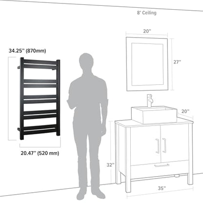 WarmlyYours Grande Heated Towel Rack, 10 Bars, Matte Black | Wall-mounted electric towel warmer rack and dryer, 120V hardwired, flat heated bars for towels and bathrobes - color: Matte Black, size: 10 Bars