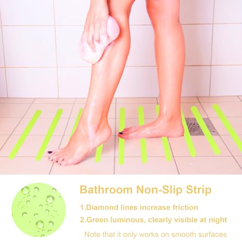 Luminous Non Slip Shower Stickers, Anti Slip Waterproof Bathtub Adhesive Mat Strips, Safe Visible Stair Floor Ladder Tape Decal, Protect Kid Elder for Boat Swimming Pool Health Club (24 Pcs) - color: 24 Pcs