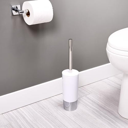 iDesign Compact Toilet Brush and Holder for Bathroom, White/Chrome | For Bathroom, Shower, Compact