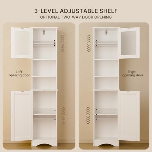 Gizoon White Bathroom Storage Cabinet Combo | Freestanding Tall Linen Tower + Floor Bathroom Cabinet with Adjustable Shelves, Multipurpose Organizer for Laundry, Kitchen