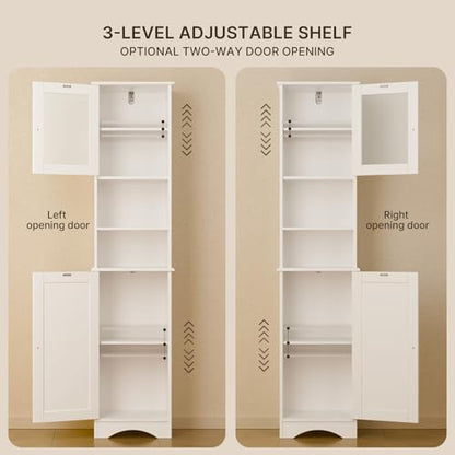 Gizoon White Bathroom Storage Cabinet Combo | Freestanding Tall Linen Tower + Floor Bathroom Cabinet with Adjustable Shelves, Multipurpose Organizer for Laundry, Kitchen
