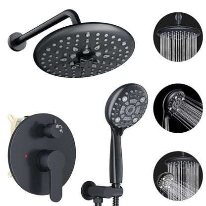 EMBATHER 10'' Shower System with Handheld & Trim Kit, Matte Black | 2-IN-1 Shower Faucet Set, 3-Mode Shower Head, 8-Setting Handheld Spray, Pressure-balanced Valve & Trim Kit - color: Matte Black, size: 10 Inch
