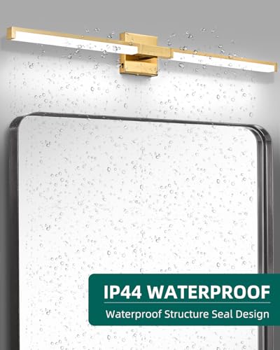 40 Inch Bathroom Vanity Light Fixtures, Gold Modern Light Fixtures Over Mirror, 24W 5CCT Dimmable Wall Light - color: Gold - 1Pack, size: 40 inch