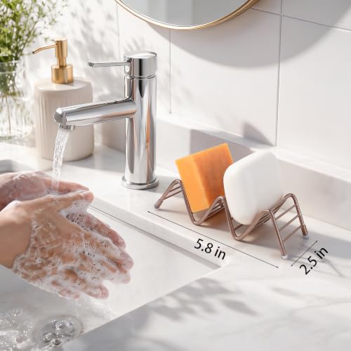 Stainless Steel Soap Dish Self Draining Bar Soap Holder, Rose Gold | Reversible Design Fits 2-3 Bars, Rustproof, Easy to Clean, Space Saving, Non Slip, for Bathroom, Shower, Kitchen - color: Rose Gold, size: 5.8" x 2.5"(no tray)
