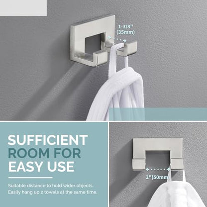 Angle Simple Double Towel Hook, Bathroom Robe Coat Hook, Brushed Nickel | Solid SUS304 Stainless Steel Hand Towel Holder, Modern Home Storage for Kitchen Shower Entryway RV, Screws Wall Mount - color: Brushed Nickel