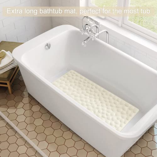 Non-Slip Bathtub Mat OTHWAY Soft Rubber Bathroom Bathmat with Strong Suction Cups (Beige) - color: Beige, size: 40" x 16" (Rectangular)