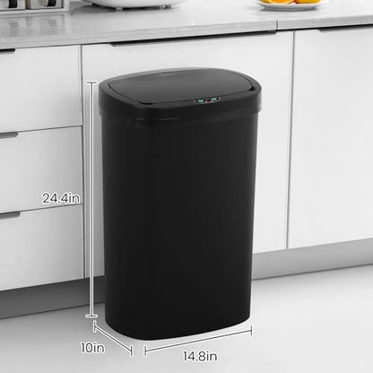 13 Gallon Trash Can | 50L Sensor Automatic Kitchen Trash Can with Lid | Touchless Garbage Bin Odor-Control for Kitchen, Office, Bedroom, Living Room (1 Pack, Black) - color: Black