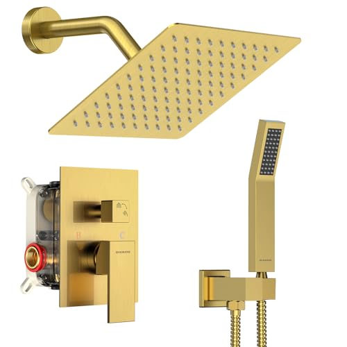 SR SUN RISE Shower System - Shower Faucet Set with 8 Inch Rain Shower Head and Handheld Shower - High Pressure Rain Shower System - All Metal Shower Faucet Trim Repair Kits - Brushed Gold - color: Brushed Gold, size: 8 Inch