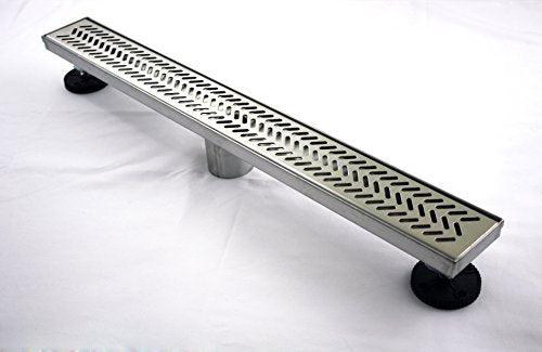 ZA Linear Shower Drain (32 Inch VENLO Pattern) Sleek and Modern Brushed Stainless Steel, with Hair Strainer, Leveling Feet and Threaded Adapter - size: 32 Inch