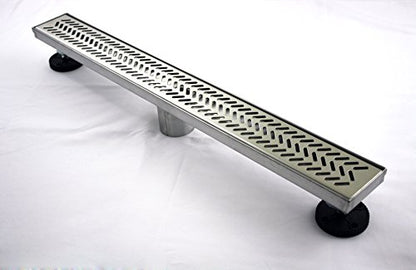ZA Linear Shower Drain (32 Inch VENLO Pattern) Sleek and Modern Brushed Stainless Steel, with Hair Strainer, Leveling Feet and Threaded Adapter - size: 32 Inch