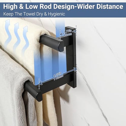 SAYAYO Double Towel Bar for Bathroom, 31.5 Inch Matte Black Bath Towel Rack Towel Holder Wall Mounted, SUS304 Stainless Steel - color: Matte Black, size: 31.5 Inch