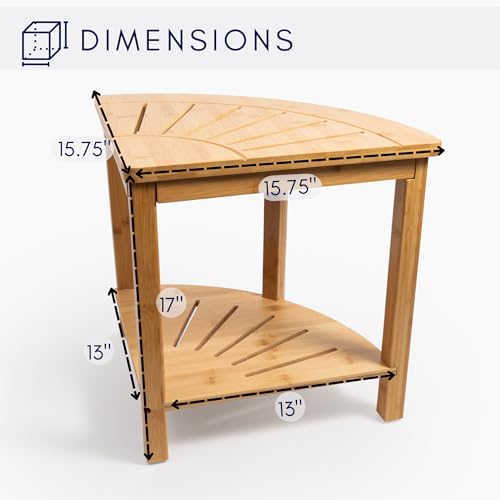 DECOMIL - Bamboo Corner Shower Bench, Bathroom Shower Stool with Storage, Nonslip Feet & Waterproof Bench, Perfect for Bath, Spa and Home Décor