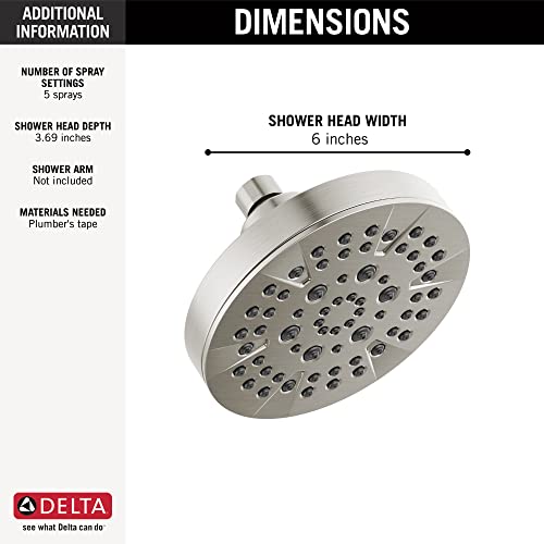 Delta 6-Setting Chrome Shower Head with High Pressure Spray, 6 Inch Round Shower Head, Showerheads, 1.75 GPM Flow Rate, Chrome 52535 - color: Chrome