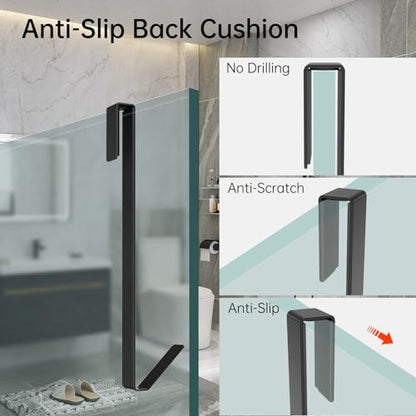 Linone 10 in Shower Door Hooks, 3 Pack | Towel Hooks for Bathrooms, Heavy Duty, Drilling-Free Extended Over Door, For Frameless Glass Shower Door - size: 10 IN-Black