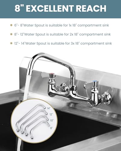 G3/4 Internal Thread 8" Commercial Faucet Swivel Spout Replacement - Chrome Polished Add-on Swing Nozzle for G3/4 Female Thread Commercial Kitchen Sink Faucet (1.8gpm/2.2gpm Aerator) - size: 8 Inch