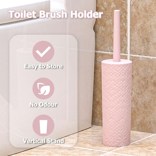 Topsky 2 Pack Compact Toilet Brush & Holder Set, Plastic Round Barrel Loo Brush with 2 Replacement Toilet Brush Head, Durable for Bathroom Toilet, Pink - color: Pink