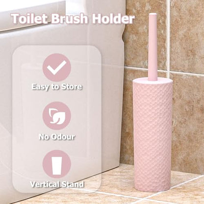 Topsky 2 Pack Compact Toilet Brush & Holder Set, Plastic Round Barrel Loo Brush with 2 Replacement Toilet Brush Head, Durable for Bathroom Toilet, Pink - color: Pink
