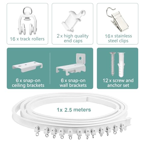 Curtain Track Room Divider, Bendable Curved Ceiling & Wall Mount Flexible Track System with Clips, 8Ft Alloy Plastic Drop Sliding Curtain Track for Bay Window - color: White, size: 8Ft