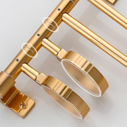 ZHOUXIAO Modern Swing Out Towel Bar Holder with Hooks for Bathroom and Kitchen/Gold Swivel Multiple Towel Rack, Towel Bar Folding Arm Swivel Hanger Bathroom Storage Wall Mou 5Bars