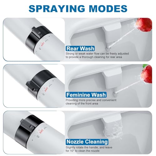 IDEALHOUSE Bidet Attachment for Toilet - Dual Nozzle Feminine Wash, Bidet Sprayer for Bathroom,Adjustable Water Pressure,Non-Electric Toilet Bidet for Bathroom Accessories(gloss black dial ring)