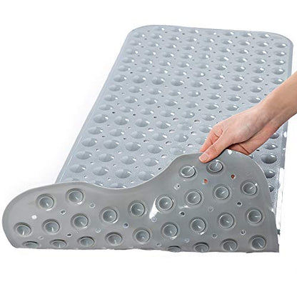 Bathtub Mats for Shower Tub Non-Slip Bath Mat 39 x 16 Inch Extra Long Shower Mat, Bath Tub Mat for Bathroom with Machine Washable, BPA Free for Kids (Gray) - color: Grey