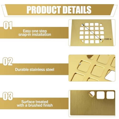 4-1/4" Square Shower Drain Cover, Stainless Steel Hair Catcher Strainer | Catches Hair & Debris Before Clogs - Precision grid traps hair and soap scum while allowing full flow