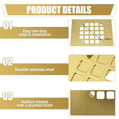 4-1/4" Square Shower Drain Cover, Stainless Steel Hair Catcher Strainer | Catches Hair & Debris Before Clogs - Precision grid traps hair and soap scum while allowing full flow