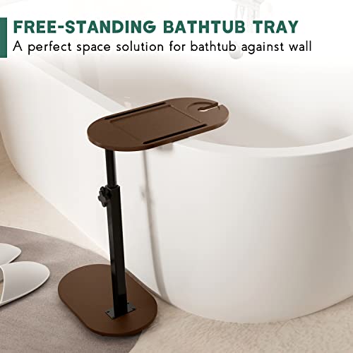 Bamboo Bathtub Tray Table with Adjustable Height and Freestanding | Bath Table Caddy Side Table for Tub Against Wall, Tub Shelf with Wine Glass Phone Holder - Patent Protected (Brown) - color: Brown