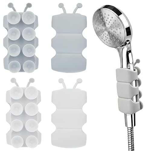 Riakrum 4 Pieces Silicone Shower Head Holder Universal Relocatable Silicone Shower Bracket Non Drilling Movable Fixed Seat Handheld Accessories
