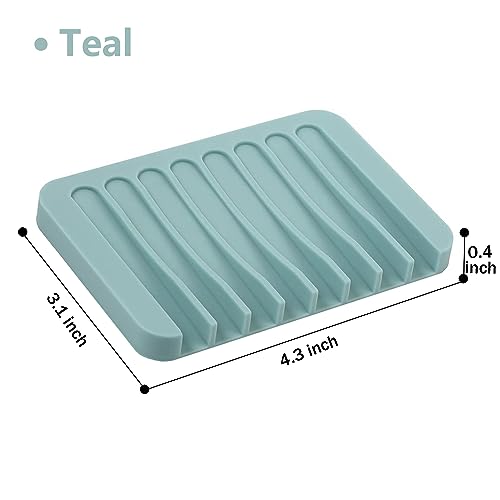 Self Draining Soap Dishes, 3 Pcs Silicone Soap Saver, Waterfall Drainer Soap Holder for Bathroom, Extend Soap Life, Keep Soap Bars Dry Clean & Easy Cleaning (Teal) - color: Teal