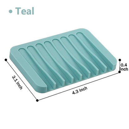 Self Draining Soap Dishes, 3 Pcs Silicone Soap Saver, Waterfall Drainer Soap Holder for Bathroom, Extend Soap Life, Keep Soap Bars Dry Clean & Easy Cleaning (Teal) - color: Teal