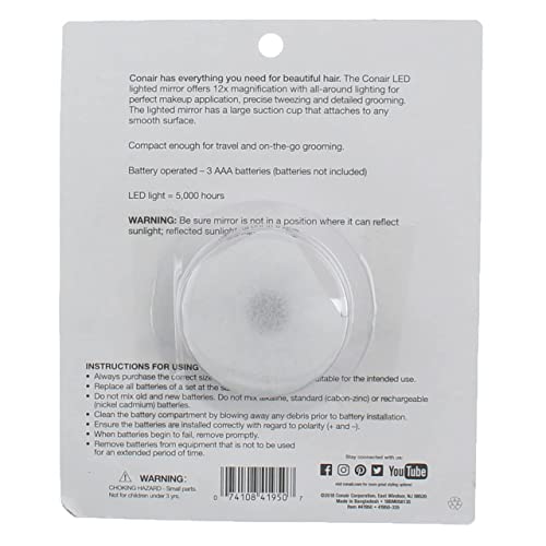 Conair Dome Lighted Mirror, 12x Magnification