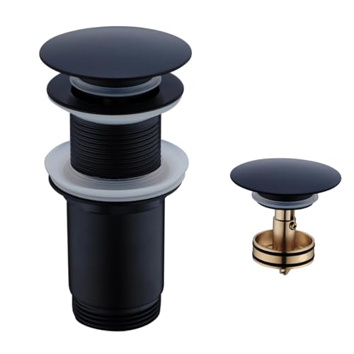 Matte Black Bathroom Sink Drain,Pop-up Drain with Detachable Basket Stopper,Anti-Clogging Drain Strainer,Hair Catcher,for Vanity Vessel Sink Without Overflow,SE83997PB-MB - color: Matte Black(without Overflow)