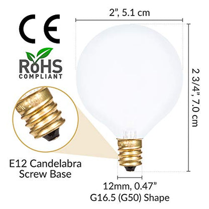 Simba Lighting Small Globe G16.5 40W E12 Frosted Glass 120V, 2700K, 10 Pack | Round Bulb, Candelabra Base, for Chandelier, Ceiling Fan Light, Decorative Vanity Lights, Wall Sconce, Warm White Dimmable